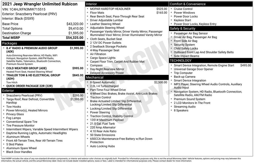 2021 Jeep Wrangler Unlimited Rubicon OR