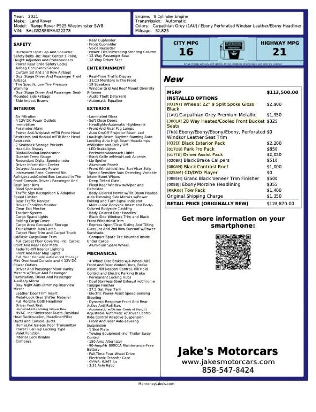 2021 Land Rover Range Rover P525 Westminster ($128,870 MSRP!!) *BIG OPTION LIST* *BLACK EXTERIOR PACK* San Diego CA