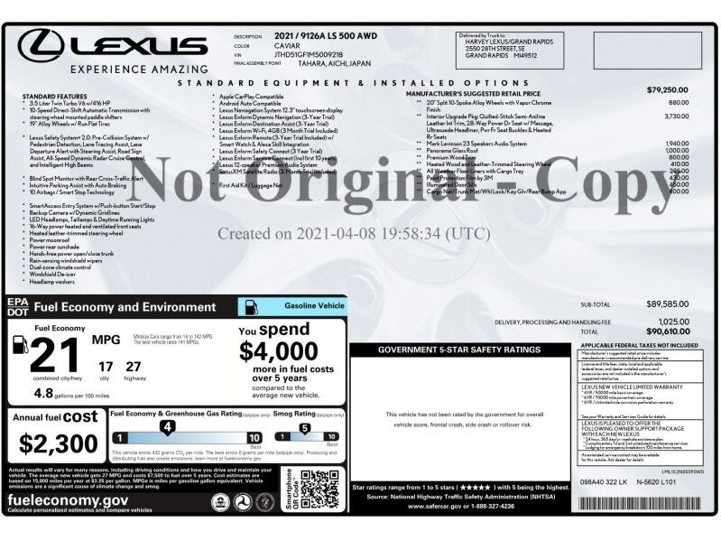 2021 Lexus LS 500 AWD