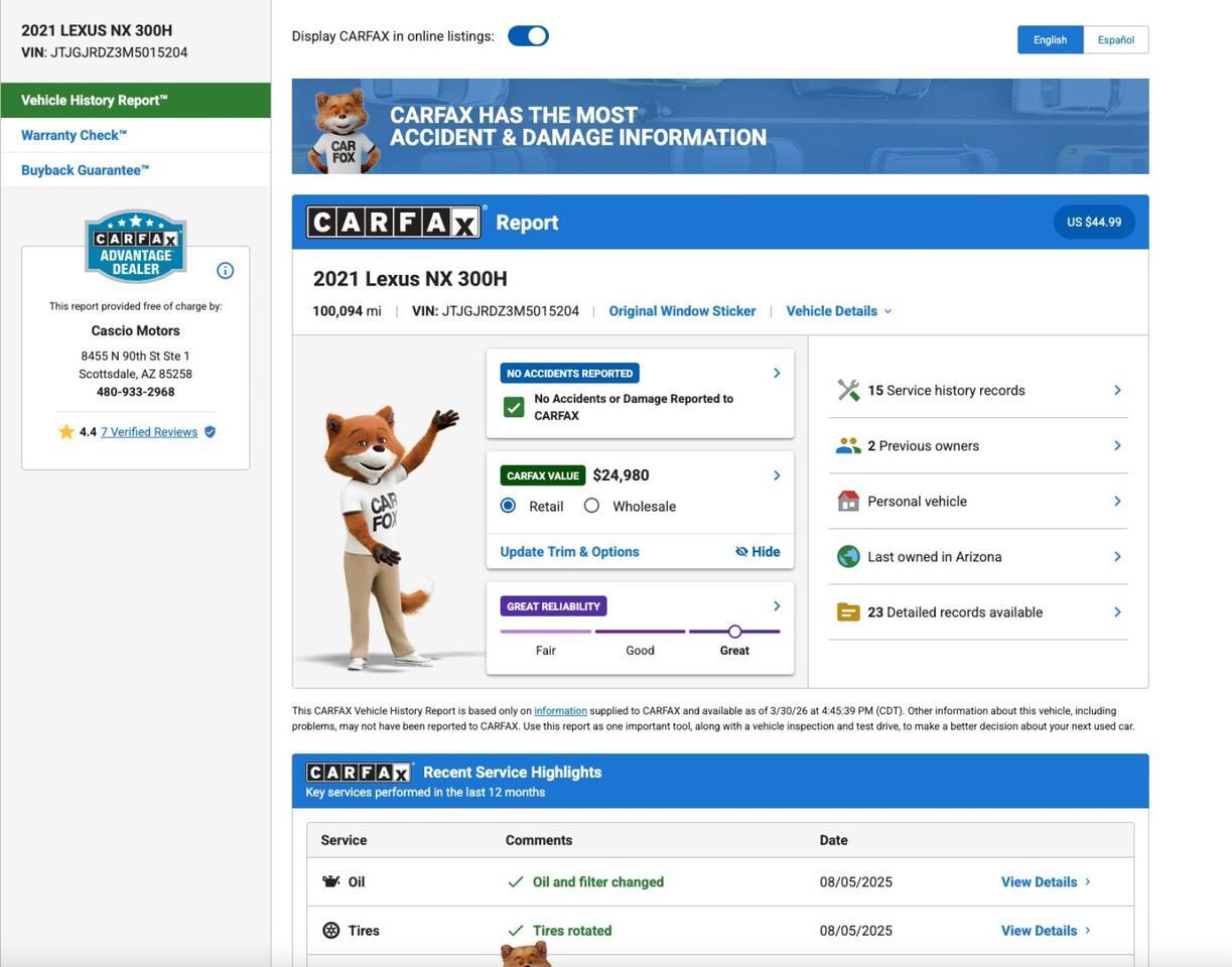 2021 Lexus NX 300h Premium Package Highly Optioned 1-Owner Scottsdale AZ