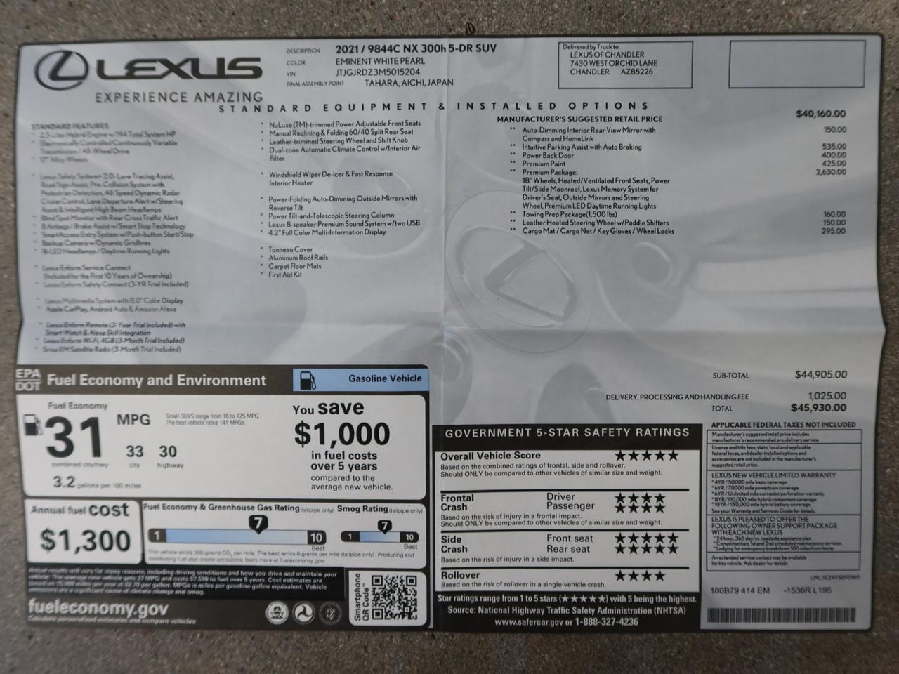 2021 Lexus NX 300h Premium Package Highly Optioned 1-Owner Scottsdale AZ