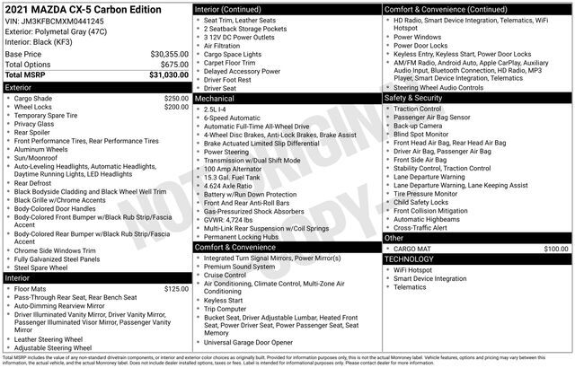 2021 MAZDA CX-5 Carbon Edition Raleigh NC