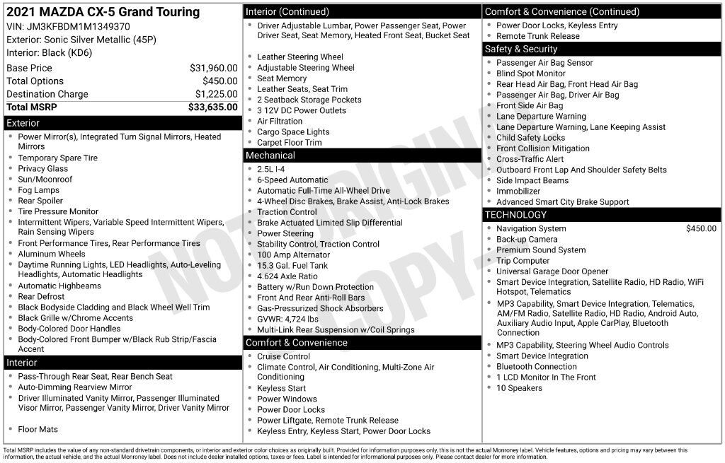 2021 MAZDA CX-5 Grand Touring OR