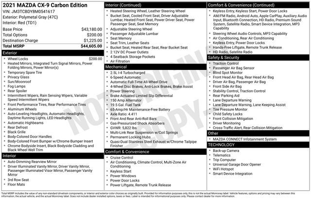 2021 MAZDA CX-9 Carbon Edition Raleigh NC