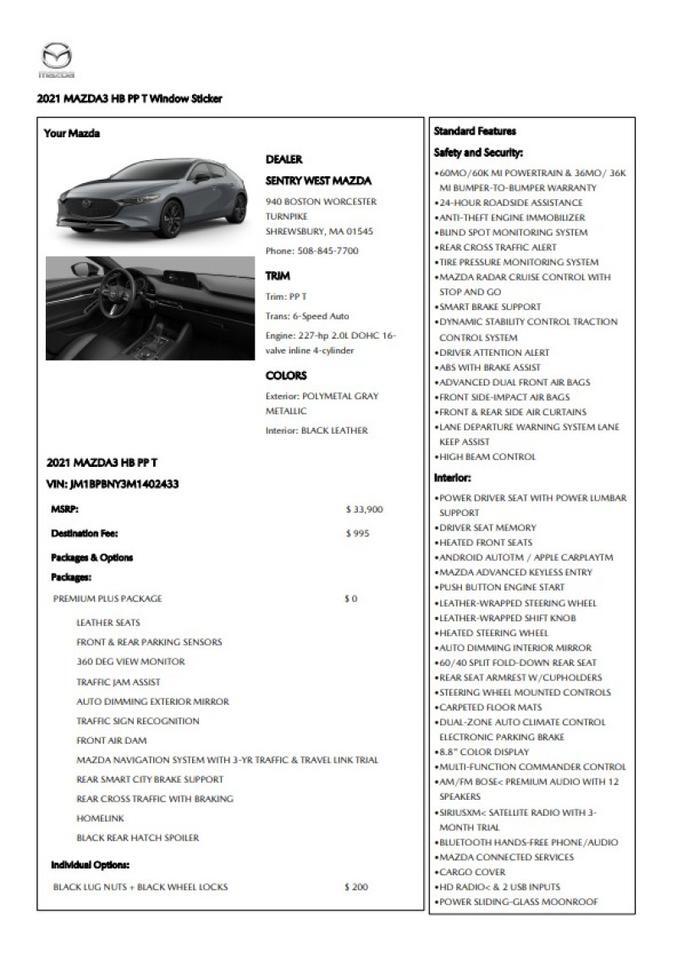 2021 Mazda Mazda3 Hatchback 2.5 Turbo Premium Plus - 1 OWNER Webster MA