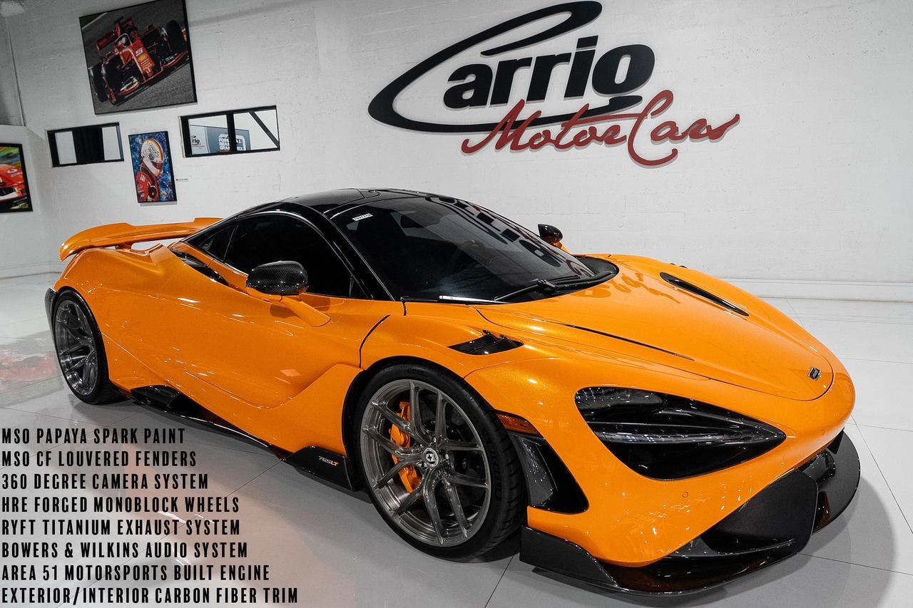 2021 McLaren 765LT MSO Papaya Spark paint, louvered fenders, HRE wheels, Ryft exhaust, Area 51 built engine AND MORE!!!