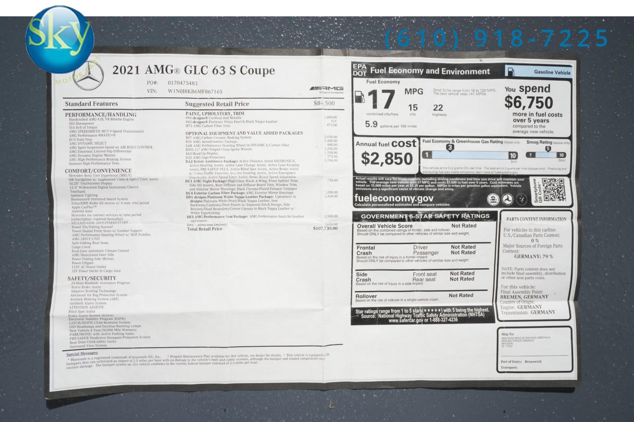 2021 Mercedes-Benz GLC 4MATIC+ Coupe AMG GLC 63 S $107K MSRP West Chester PA