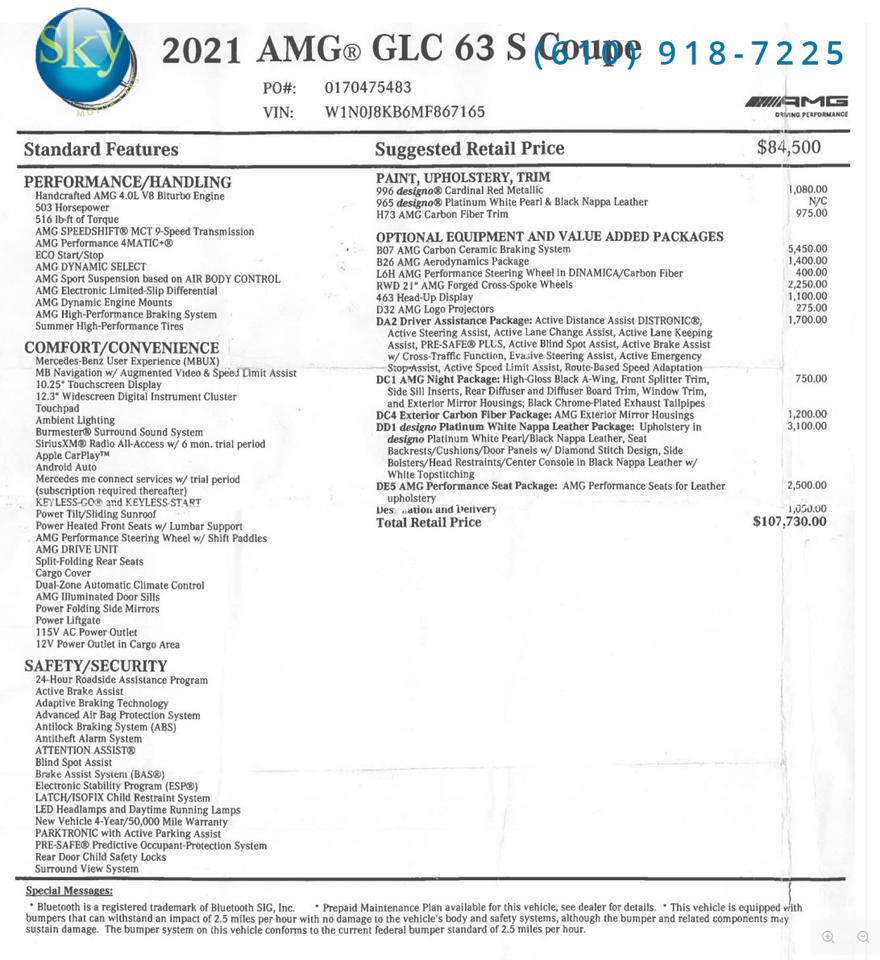 2021 Mercedes-Benz GLC 4MATIC+ Coupe AMG GLC 63 S $107K MSRP West Chester PA