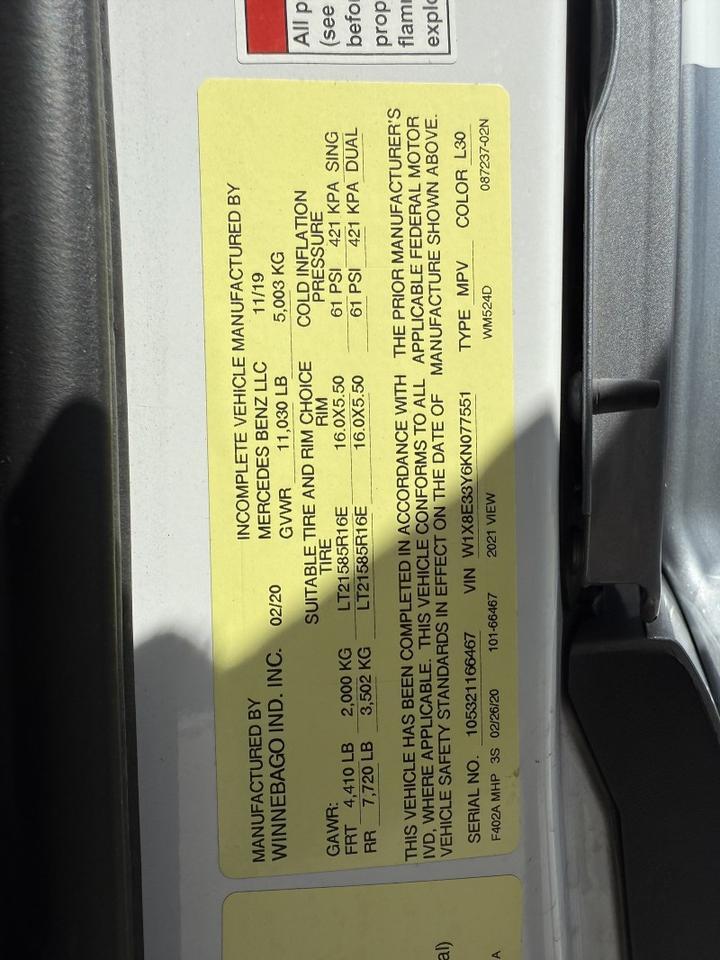 2021 Mercedes-Benz Sprinter Cargo Van-Winnebago Collinsville OK