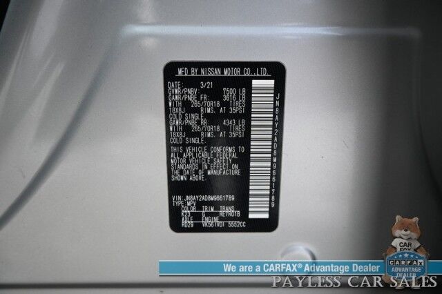 2021 Nissan Armada SV / AWD / AutoStart / 5.6L V8 / Power & Heated Leather Seats / Navigation / Lane Departure & Blind Spot Alert / Apple CarPlay & Android Auto / Adaptive Cruise / Keyless Entry & Start / 3rd Row / Seats 8 Anchorage AK