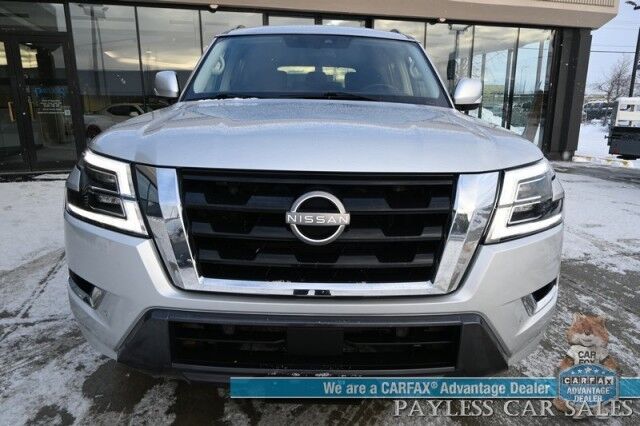 2021 Nissan Armada SV / AWD / AutoStart / 5.6L V8 / Power & Heated Leather Seats / Navigation / Lane Departure & Blind Spot Alert / Apple CarPlay & Android Auto / Adaptive Cruise / Keyless Entry & Start / 3rd Row / Seats 8