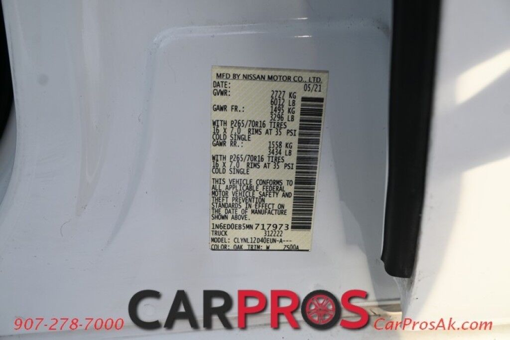 2021 Nissan Frontier S - 3.8L V6 - 4X4 - Crew Cab - Keyless Entry w/ Push To Start - Power Windows & Door Locks - Bluetooth - Backup Camera - Bedliner - Tow Package - 1 Owner - Low Miles Anchorage AK