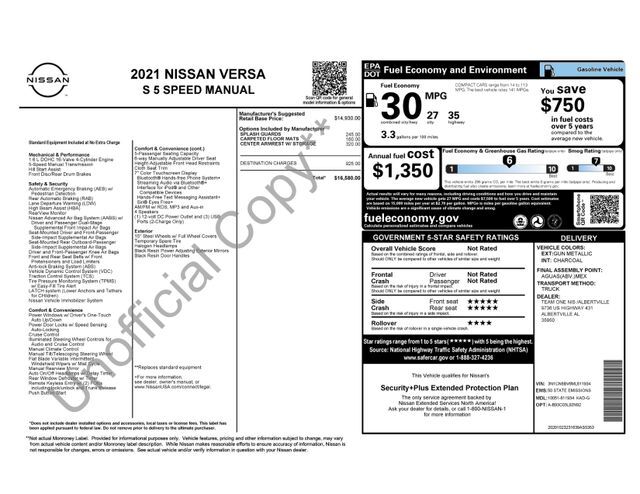 2021 Nissan Versa 1.6 S Raleigh NC