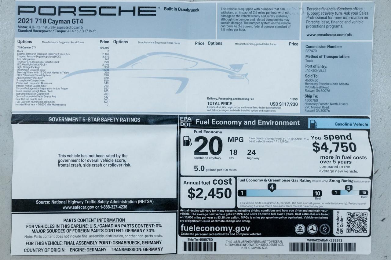2021 Porsche 718 Cayman GT4 Marietta GA