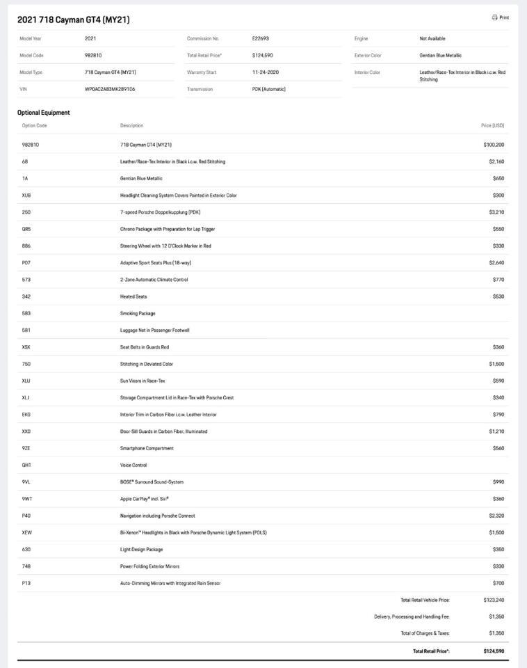 2021 Porsche 718 Cayman GT4 Pompano Beach FL