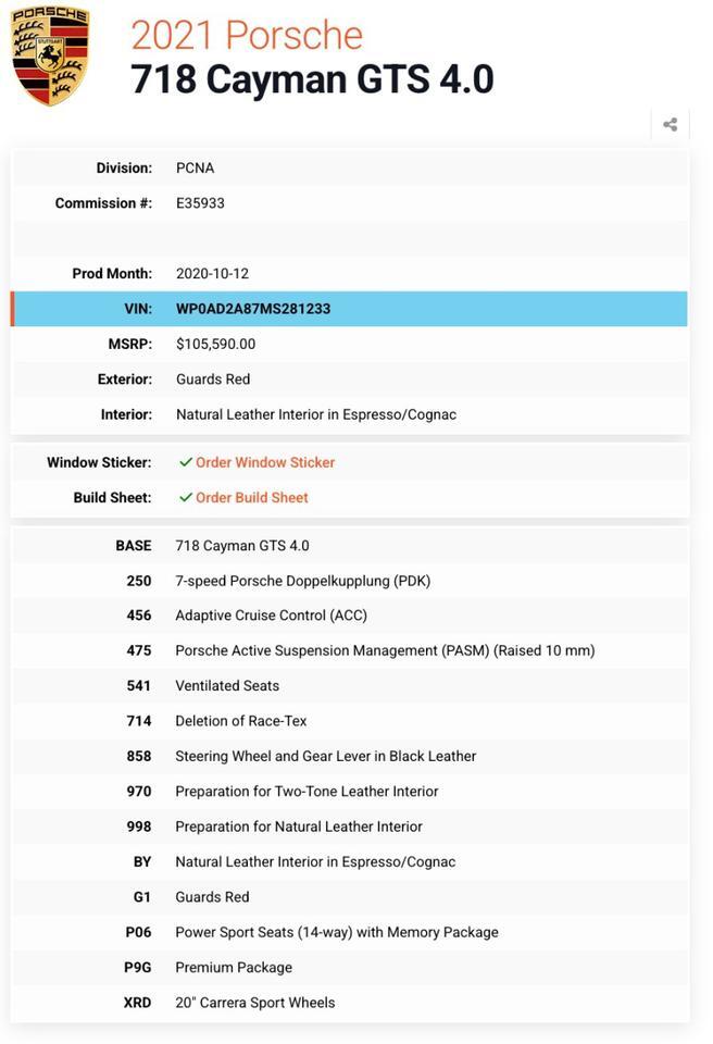 2021 Porsche 718 Cayman GTS 4.0