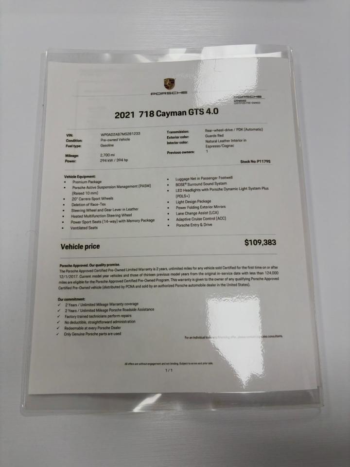 2021 Porsche 718 Cayman GTS 4.0