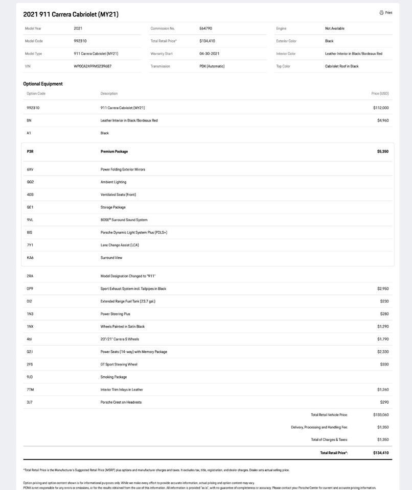 2021 Porsche 911 Carrera Cabriolet Pompano Beach FL