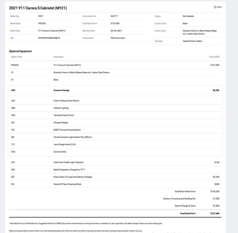 2021 Porsche 911 Carrera S Cabriolet Pompano Beach FL