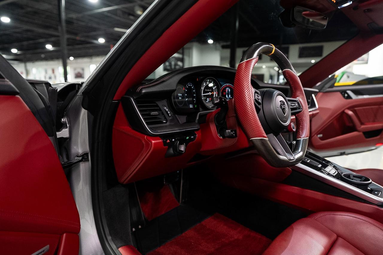 2021 Porsche 911 Turbo S Cabriolet TECHART BODY KIT/WHEELS/INTERIOR UPGRADES! GT Silver paint, Bordeaux Red interior Fort Lauderdale FL
