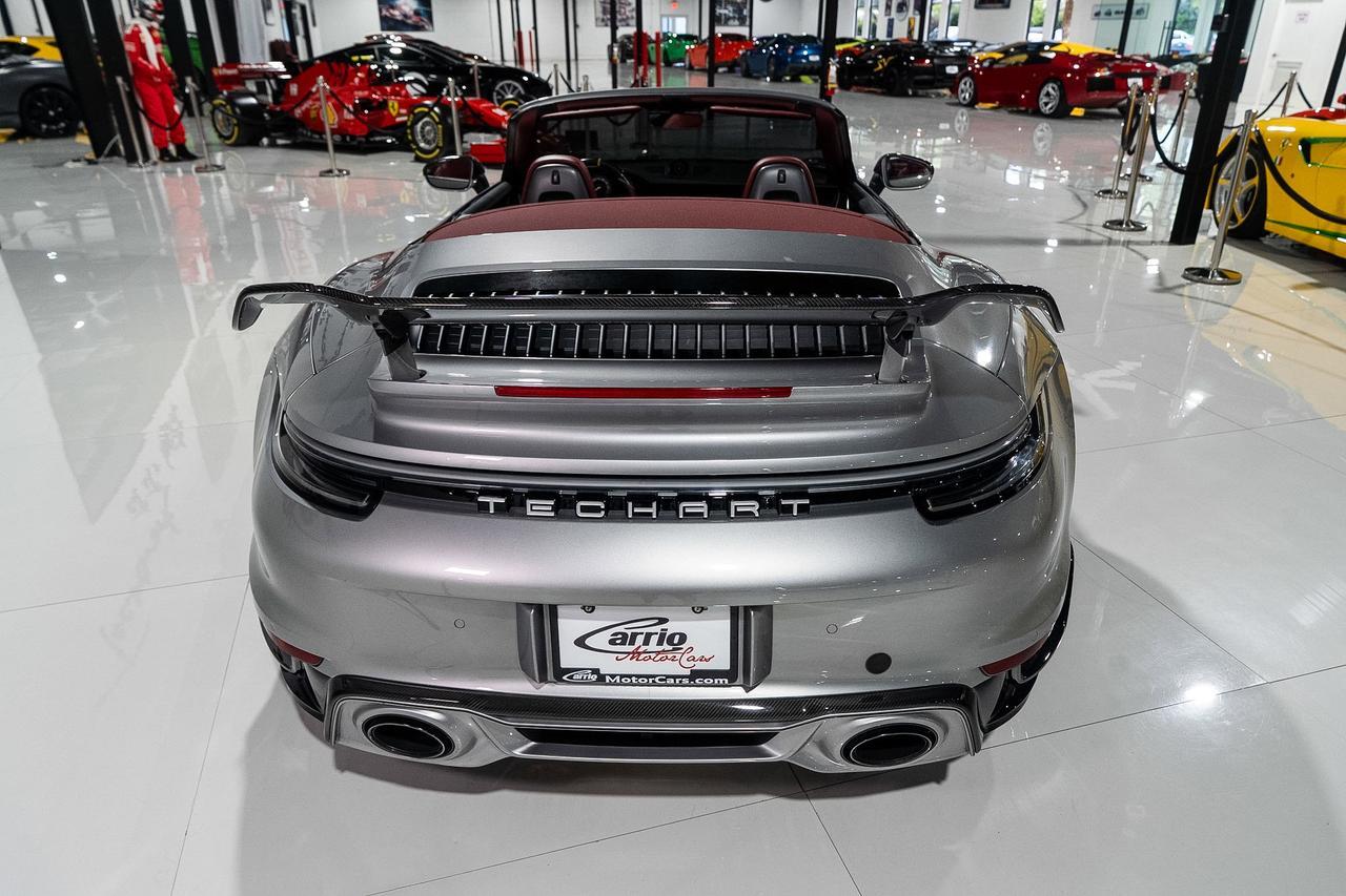 2021 Porsche 911 Turbo S Cabriolet TECHART BODY KIT/WHEELS/INTERIOR UPGRADES! GT Silver paint, Bordeaux Red interior Fort Lauderdale FL
