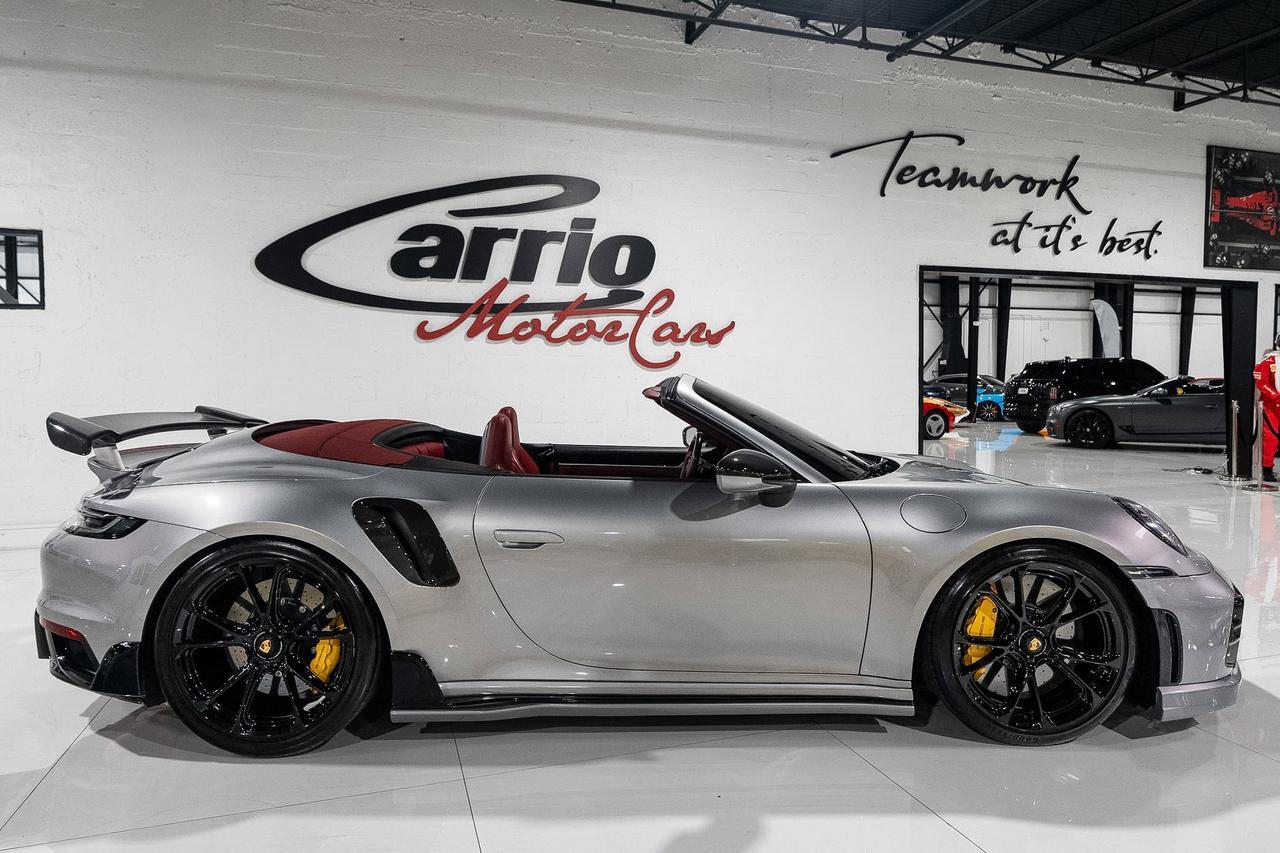 2021 Porsche 911 Turbo S Cabriolet TECHART BODY KIT/WHEELS/INTERIOR UPGRADES! GT Silver paint, Bordeaux Red interior Fort Lauderdale FL