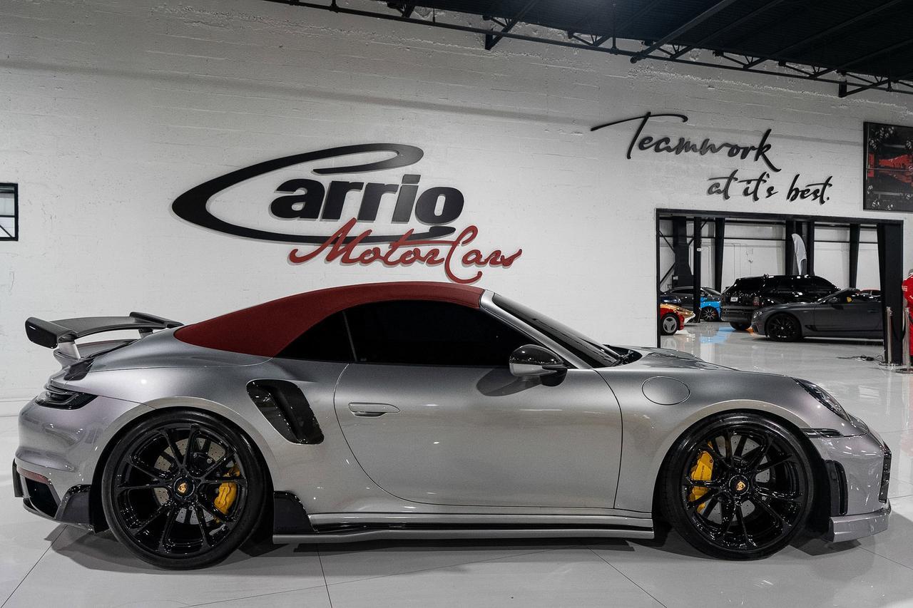 2021 Porsche 911 Turbo S Cabriolet TECHART BODY KIT/WHEELS/INTERIOR UPGRADES! GT Silver paint, Bordeaux Red interior Fort Lauderdale FL