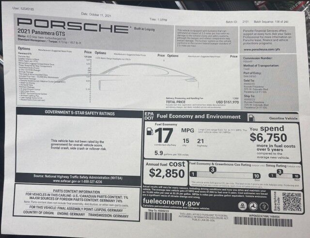 2021 Porsche Panamera GTS ($151,970 MSRP!) *ONLY 14,000 MILES* *1-OWNER SINCE NEW* San Diego CA
