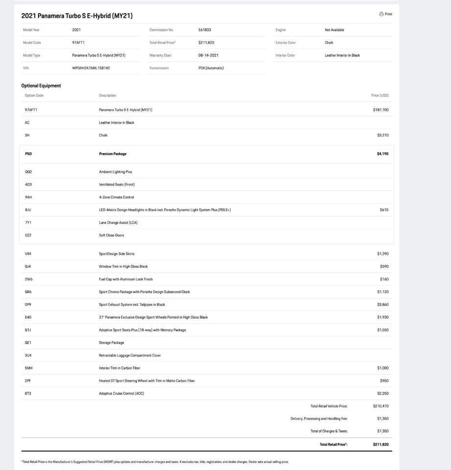 2021 Porsche Panamera Turbo S E-Hybrid Pompano Beach FL