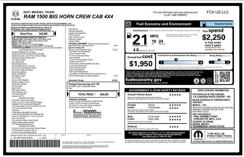 2021 Ram 1500 Big Horn - LOCAL TRADE IN Webster MA