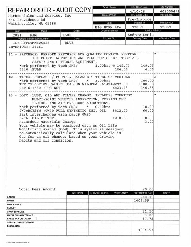 2021 Ram 1500 Big Horn - LOCAL TRADE IN Webster MA