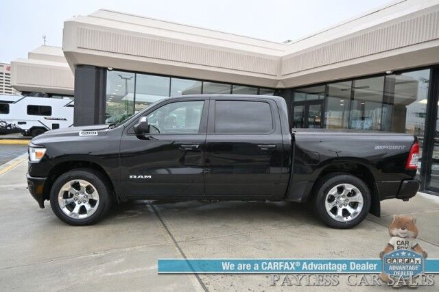2021 Ram 1500 Big Horn / 4X4 / Crew Cab / 5.7L V8 HEMI / Level 2 Group / Sport Appearance Pkg / AutoStart / Heated Cloth Seats & Steering Wheel / Lane Departure / Apple CarPlay & Android Auto / Tonneau Cover / Tow Pkg / 1-Owner Anchorage AK