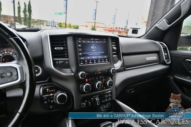 2021 Ram 1500 Big Horn / 4X4 / Crew Cab / 5.7L V8 HEMI / Level 2 Group / Sport Appearance Pkg / AutoStart / Heated Cloth Seats & Steering Wheel / Lane Departure / Apple CarPlay & Android Auto / Tonneau Cover / Tow Pkg / 1-Owner Anchorage AK