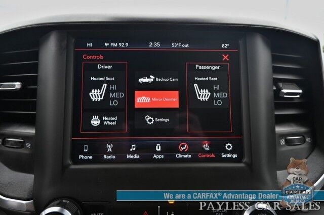 2021 Ram 1500 Big Horn / 4X4 / Crew Cab / 5.7L V8 HEMI / Sport Appearance Pkg / Heated Cloth Seats & Steering Wheel / Auto Start / Lane Departure & Collision Alert / Apple CarPlay & Android Auto / Tonneau Cover / Tow Pkg / 1-Owner Anchorage AK