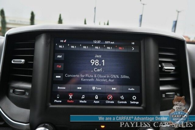 2021 Ram 1500 Big Horn / 4X4 / Crew Cab / 5.7L V8 HEMI / Sport Appearance Pkg / Heated Cloth Seats & Steering Wheel / Auto Start / Lane Departure & Collision Alert / Apple CarPlay & Android Auto / Tonneau Cover / Tow Pkg / 1-Owner Anchorage AK
