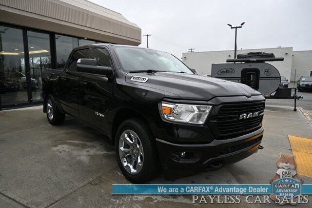 2021 Ram 1500 Big Horn / 4X4 / Crew Cab / 5.7L V8 HEMI / Sport Appearance Pkg / Heated Cloth Seats & Steering Wheel / Auto Start / Lane Departure & Collision Alert / Apple CarPlay & Android Auto / Tonneau Cover / Tow Pkg / 1-Owner Anchorage AK