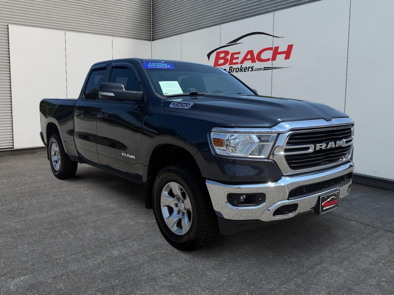 2021 Ram 1500 Big Horn, APPLE CARPLAY/ANDROID AUTO, HEATED SEATS, HEATED STEERING WHEEL, BACKUP CAMERA, UNIVERSAL GARAGE DOOR OPENER, TOW PACKAGE, TOW HOOKS, POWER FOLDING MIRRORS, POWER SLIDING REAR WINDOW, TRUCKS THIS CLEAN DON'T LAST LONG!