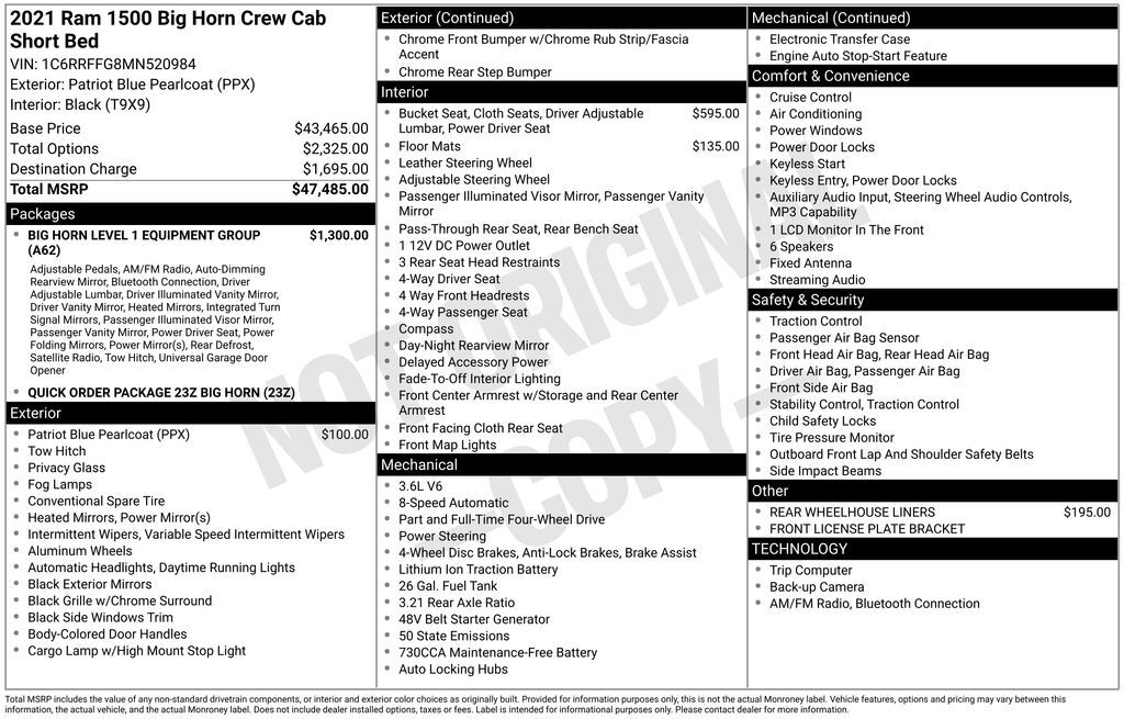 2021 Ram 1500 Big Horn/Lone Star OR