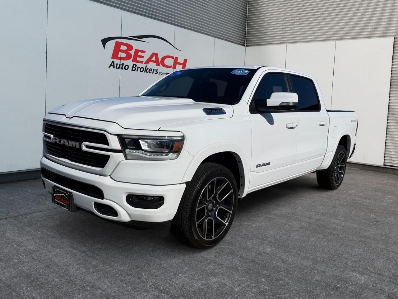 2021 Ram 1500 Laramie, HEATED/VENTILATED SEATS, HEATED REAR SEATS, HARMAN/KARDON SPEAKERS, APPLE CARPLAY/ANDORID AUTO, UNIVERSAL GARAGE DOOR OPENER, BED LINER, TOW PACKAGE, POWER SLIDING REAR WINDOW, POWER FOLDING MIRRORS, CLEAN CARFAX, ONLY 1 OWNER!