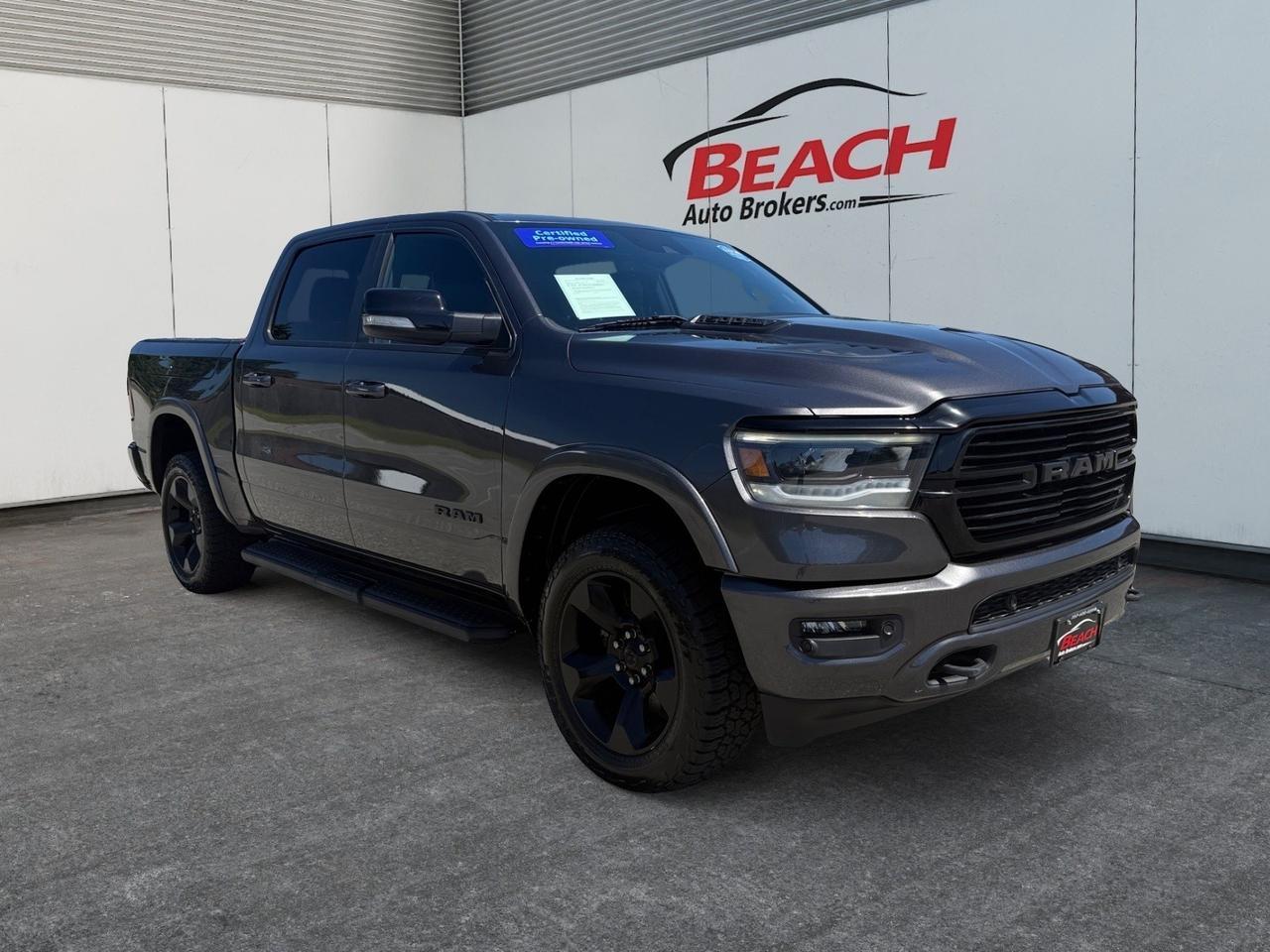 2021 Ram 1500 Laramie, RAM BOXES, APPLE CARPLAY/ANDROID AUTO, HEATED/VENTILATED SEATS, HEATED STEERING WHEEL, HEATED REAR SEATS, BACKUP CAMERA, TOW HOOKS, TOW PACKAGE, BED LINER, POWER SLIDING REAR WINDOW, RAMBOXES, RUNNING BOARDS, POWER FOLDING MIRRORS, ONLY 1 OW