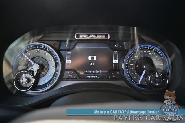 2021 Ram 1500 Limited / 4X4 / Crew Cab / Technology & Level 1 Group / Night Edition / Auto Start / Heated & Cooled Leather Seats / Heated Steering / NAV / Panoramic Sunroof / HUD / Harman Kardon / Tonneau Cover / Tow Pkg / 1-Owner Anchorage AK