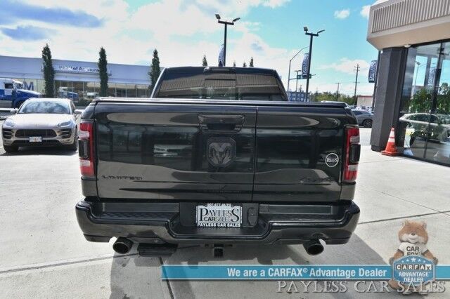2021 Ram 1500 Limited / 4X4 / Crew Cab / Technology & Level 1 Group / Night Edition / Auto Start / Heated & Cooled Leather Seats / Heated Steering / NAV / Panoramic Sunroof / HUD / Harman Kardon / Tonneau Cover / Tow Pkg / 1-Owner Anchorage AK