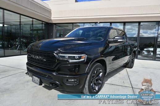 2021 Ram 1500 Limited / 4X4 / Crew Cab / Technology & Level 1 Group / Night Edition / Auto Start / Heated & Cooled Leather Seats / Heated Steering / NAV / Panoramic Sunroof / HUD / Harman Kardon / Tonneau Cover / Tow Pkg / 1-Owner Anchorage AK