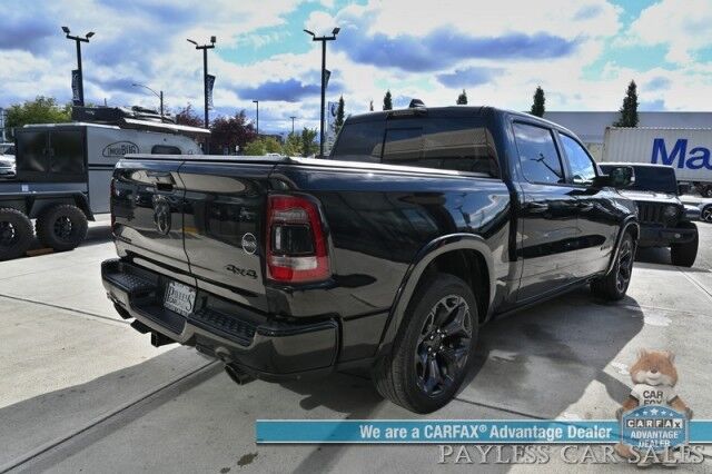 2021 Ram 1500 Limited / 4X4 / Technology & Level 1 Pkg / Night Edition / Auto Start / Heated & Cooled Leather Seats / Heated Steering / NAV / Panoramic / HUD / Harman Kardon / Tonneau Cover / Bed Liner / Tow Pkg / 1-Owner Anchorage AK