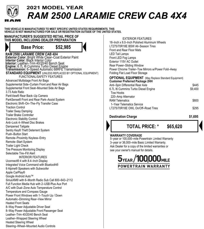 2021 Ram 2500 Laramie 4X4 / 6.7L Turbo Diesel / Heated Front Seats! Lincolnton NC