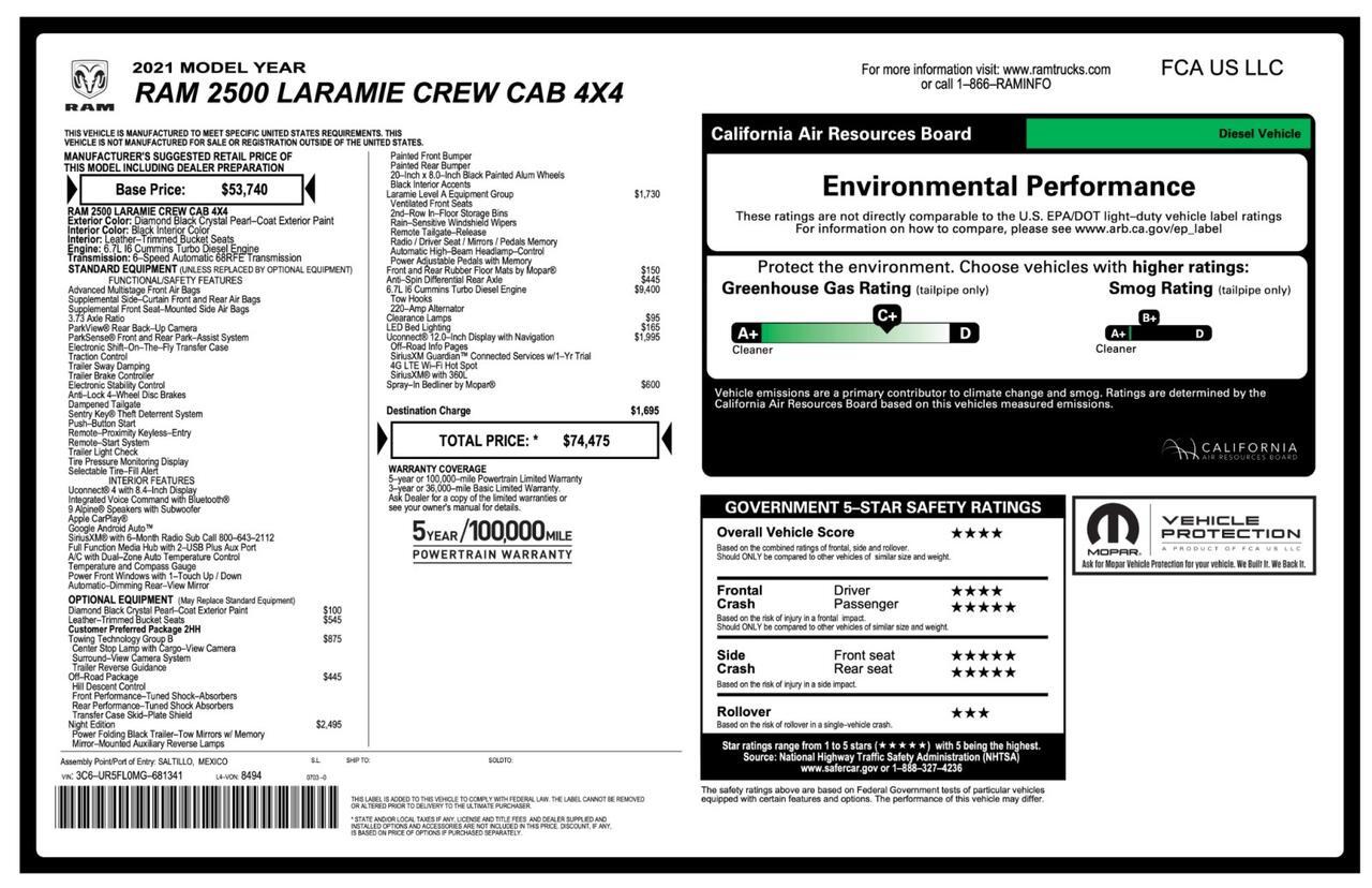 2021 Ram 2500 Laramie 4X4 Crew Cab