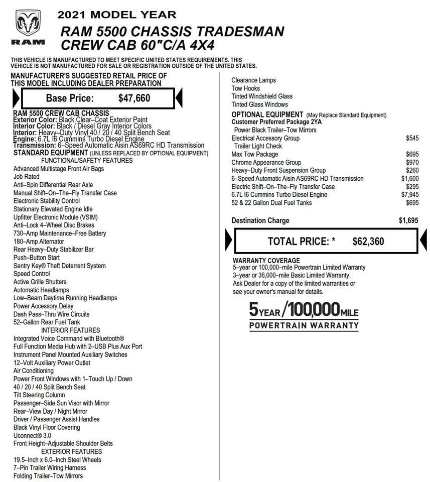 2021 Ram 5500 Tradesman 4X4 / DRW / Turbo Diesel / CM Flat Bed / AISIN! Lincolnton NC