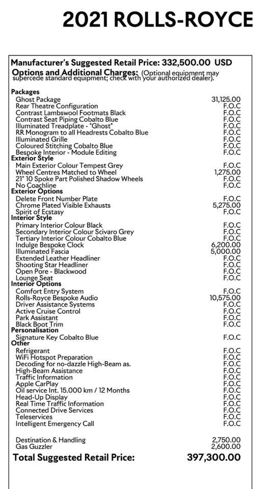 2021 Rolls-Royce Ghost ($397,300 MSRP) *SHOOTING STAR HEADLINER* *BESPOKE AUDIO* *REAR THEATRE* *CUSTOM FORGED WHEELS* *BLACKOUT PKG* San Diego CA