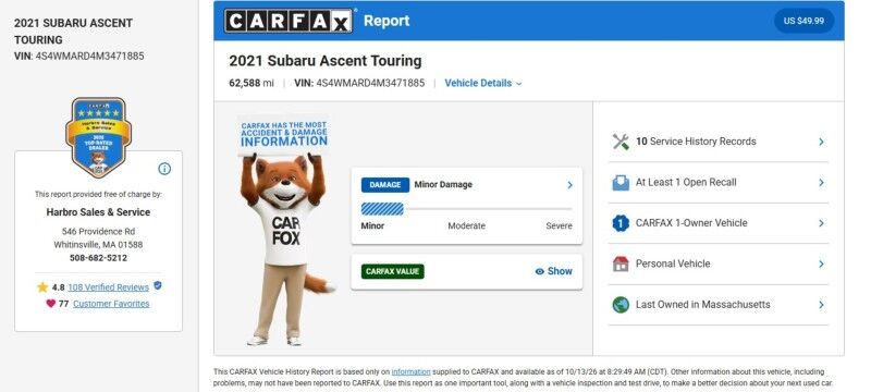 2021 Subaru Ascent Touring Whitinsville MA