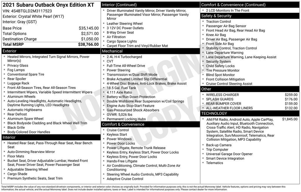 2021 Subaru Outback Onyx Edition XT OR